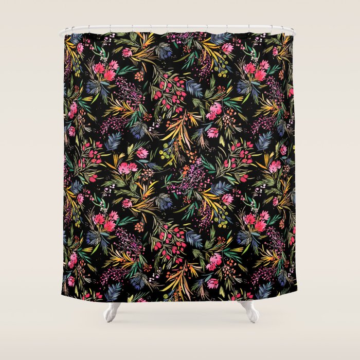 Holiday 2025 Festive Floral Foliage Colorful Dark Shower Curtain Gallery Image 1