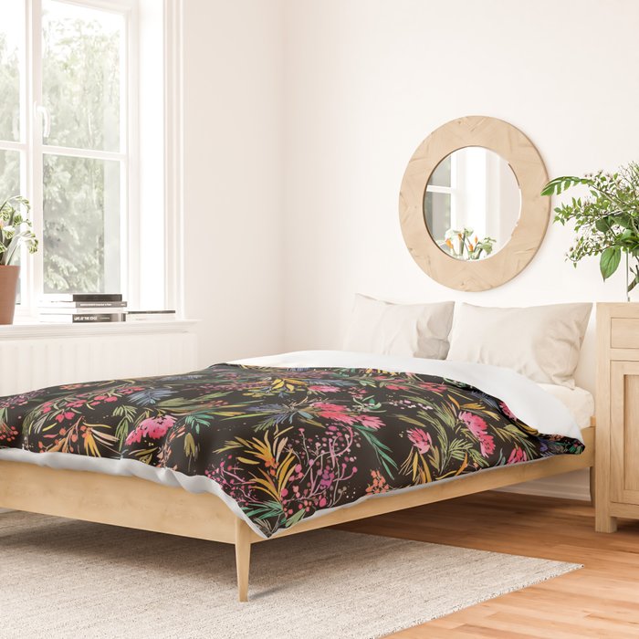Holiday 2025 Festive Floral Foliage Colorful Dark Duvet Cover Gallery Image 2