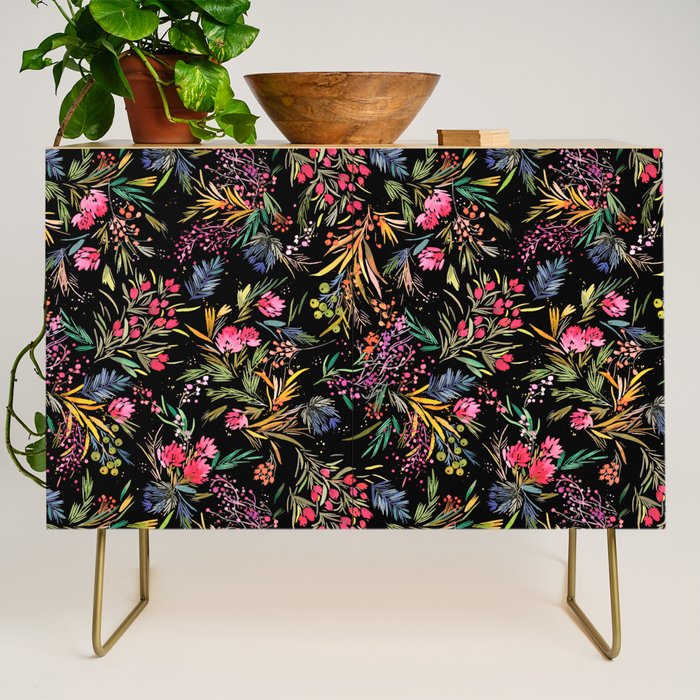 Holiday 2025 Festive Floral Foliage Colorful Dark Credenza Gallery Image 1