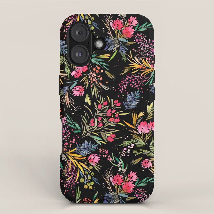 Holiday 2025 Festive Floral Foliage Colorful Dark iPhone Case Gallery Image 1
