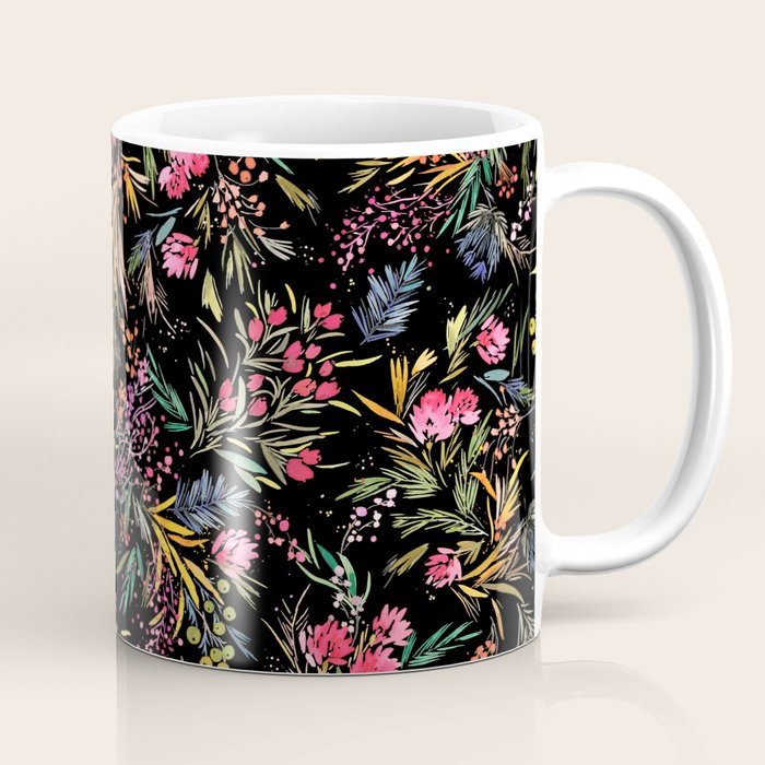 Holiday 2025 Festive Floral Foliage Colorful Dark Coffee Mug Gallery Image 1