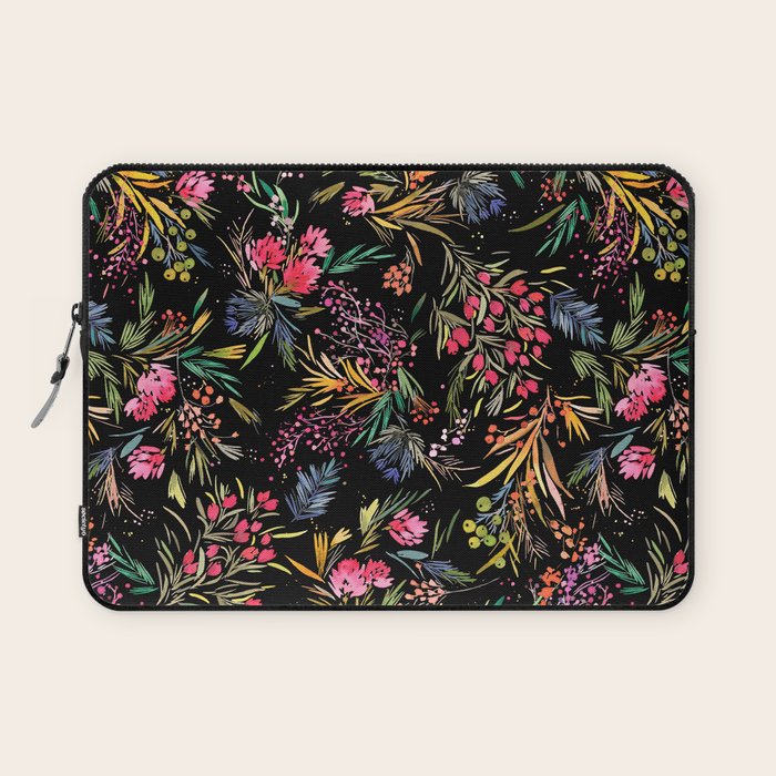 Holiday 2025 Festive Floral Foliage Colorful Dark Laptop Sleeve Gallery Image 1