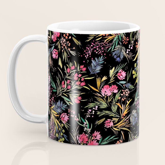 Holiday 2025 Festive Floral Foliage Colorful Dark Coffee Mug Gallery Image 3