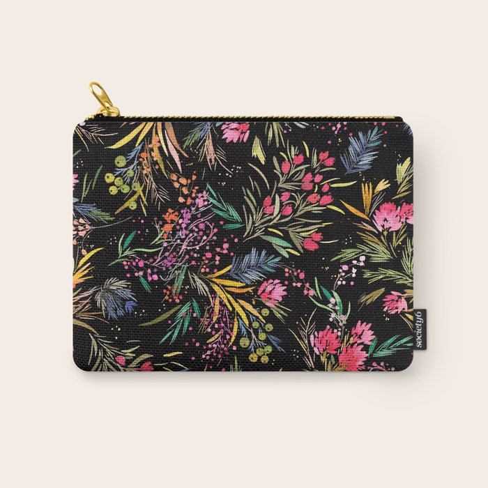 Holiday 2025 Festive Floral Foliage Colorful Dark Carry All Pouch Gallery Image 1