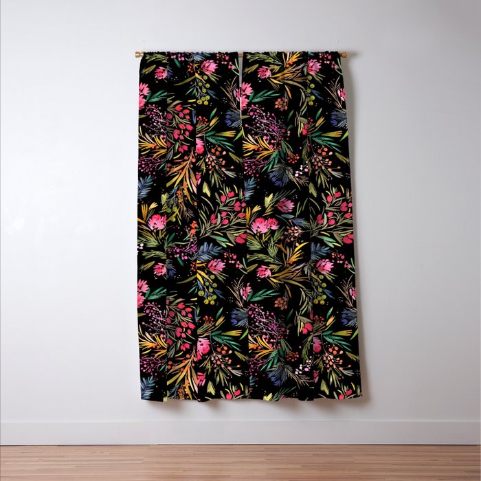 Holiday 2025 Festive Floral Foliage Colorful Dark Window Curtain Gallery Image 3
