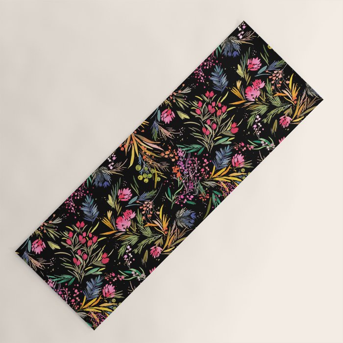 Holiday 2025 Festive Floral Foliage Colorful Dark Yoga Mat Gallery Image 1