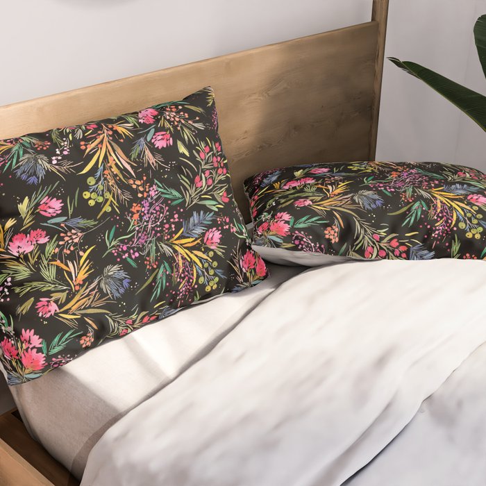 Holiday 2025 Festive Floral Foliage Colorful Dark Pillow Sham Gallery Image 2