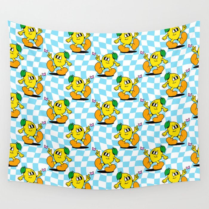 Retro lemon cartoon character pattern Wall Tapestry Gallery Image 4