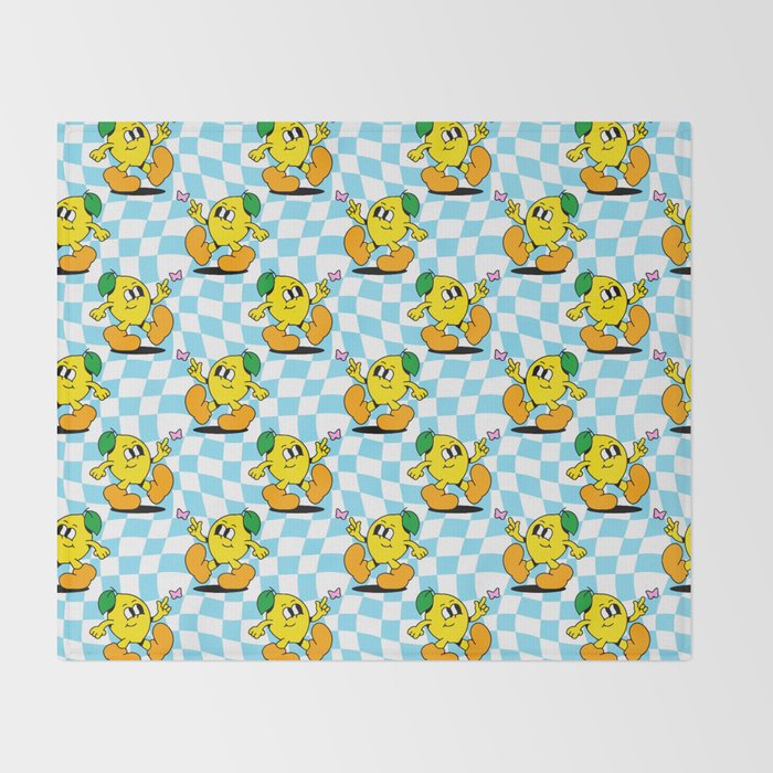 Retro lemon cartoon character pattern Throw Blanket Gallery Image 2
