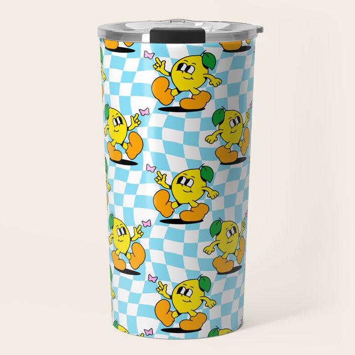 Retro lemon cartoon character pattern Travel Mug Gallery Image 1