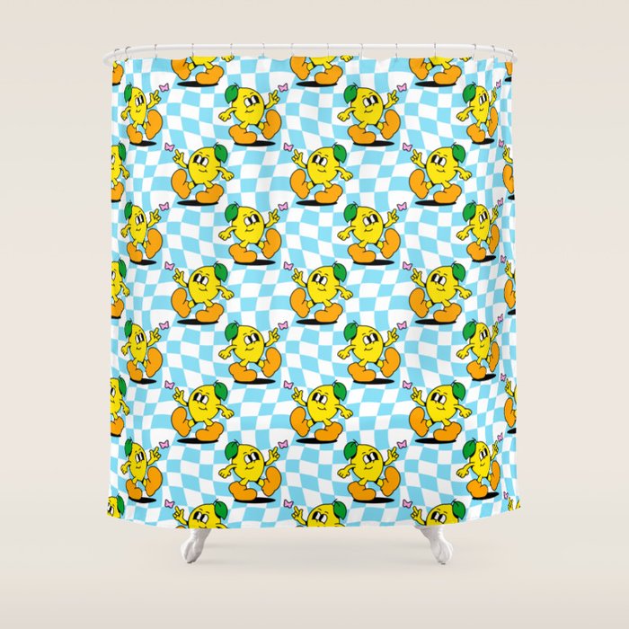 Retro lemon cartoon character pattern Shower Curtain Gallery Image 1