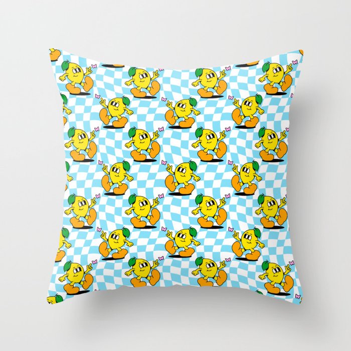 Retro lemon cartoon character pattern Throw Pillow Gallery Image 1