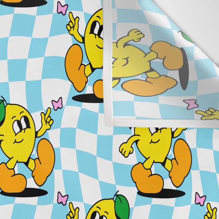 Retro lemon cartoon character pattern Wall Tapestry Gallery Image 3
