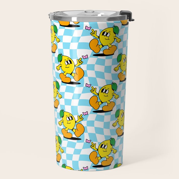 Retro lemon cartoon character pattern Travel Mug Gallery Image 2