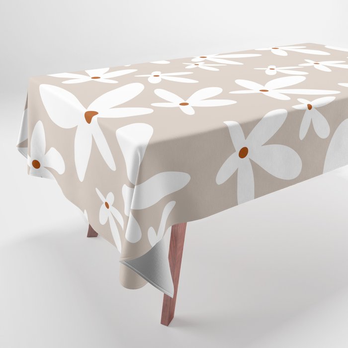 Quirky Florals in Beige, Terracotta and White Tablecloth Gallery Image 1