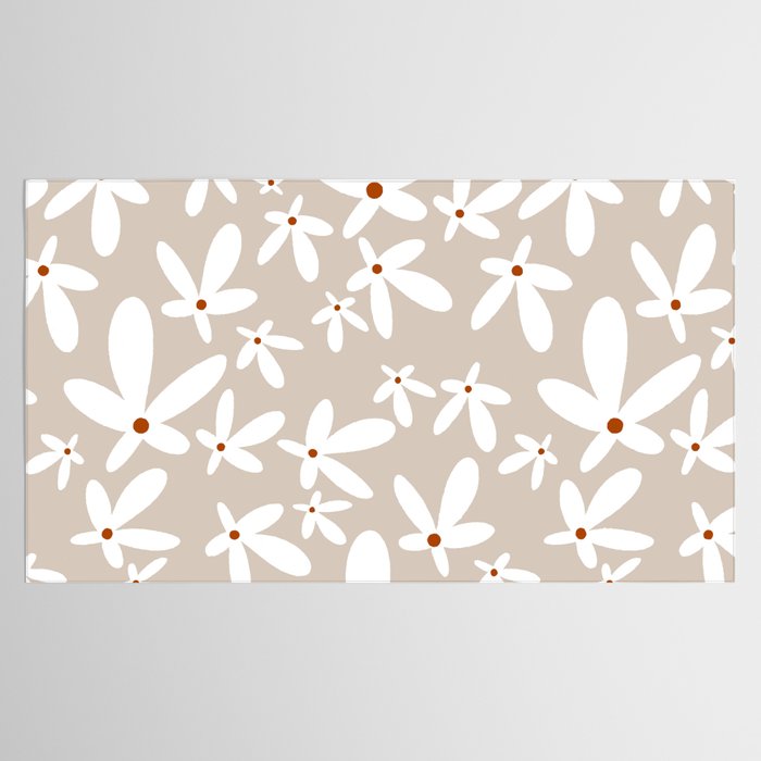 Quirky Florals in Beige, Terracotta and White Tablecloth Gallery Image 2