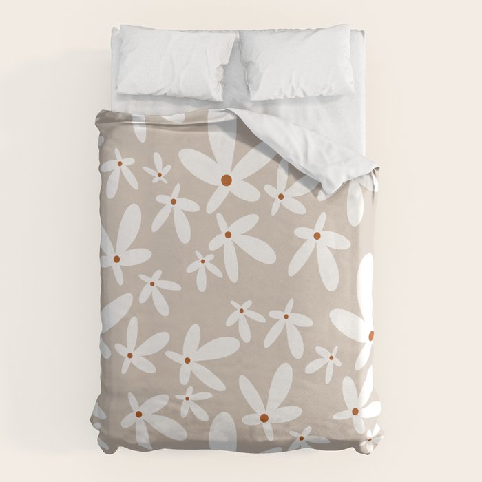 Quirky Florals in Beige, Terracotta and White Duvet Cover Gallery Image 1