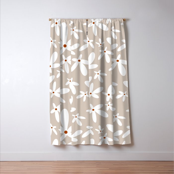 Quirky Florals in Beige, Terracotta and White Window Curtain Gallery Image 3