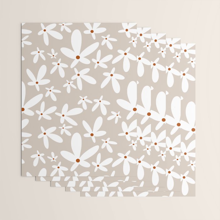 Quirky Florals in Beige, Terracotta and White Wrapping Paper Gallery Image 3