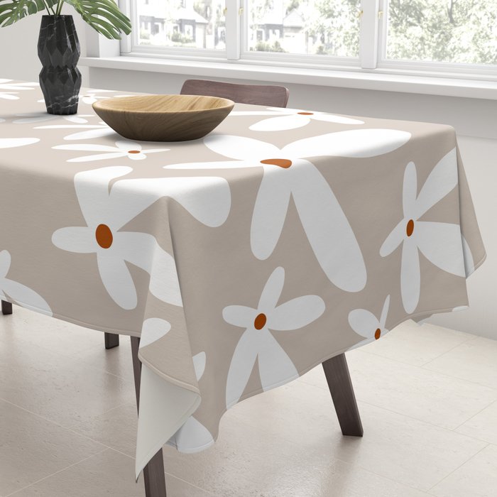 Quirky Florals in Beige, Terracotta and White Tablecloth Gallery Image 3