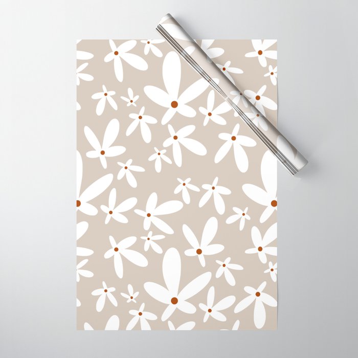 Quirky Florals in Beige, Terracotta and White Wrapping Paper Gallery Image 1