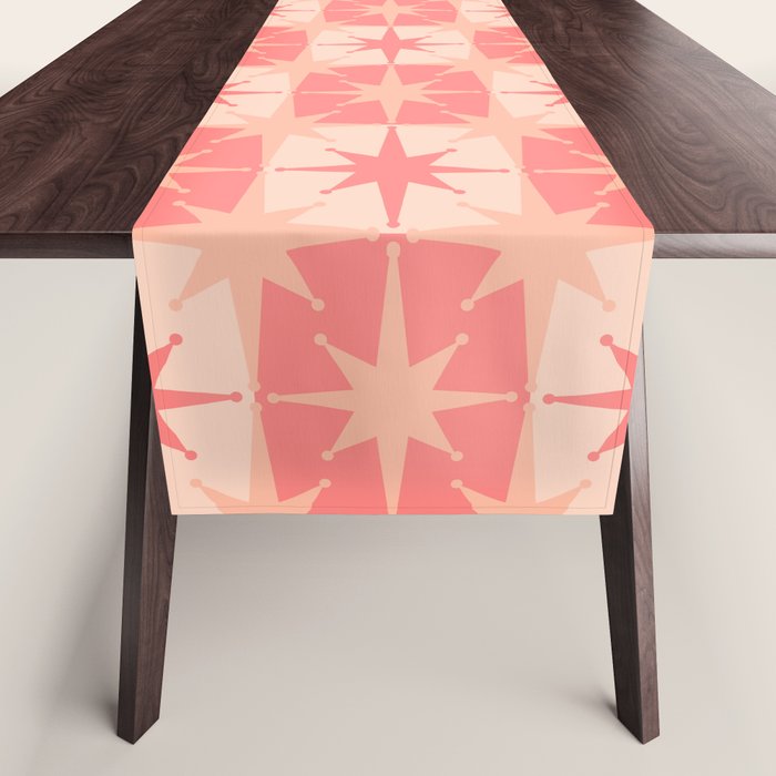 Mid Century Modern Atomic Stars Retro Checkered Starburst Pattern in Blush Pink Tones Table Runner Gallery Image 1