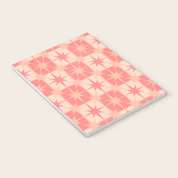 Mid Century Modern Atomic Stars Retro Checkered Starburst Pattern in Blush Pink Tones Notebook Gallery Image 3
