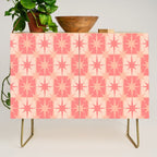 Mid Century Modern Atomic Stars Retro Checkered Starburst Pattern in Blush Pink Tones Credenza Gallery Image 1