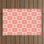 Mid Century Modern Atomic Stars Retro Checkered Starburst Pattern in Blush Pink Tones Outdoor Rug Gallery Image 1