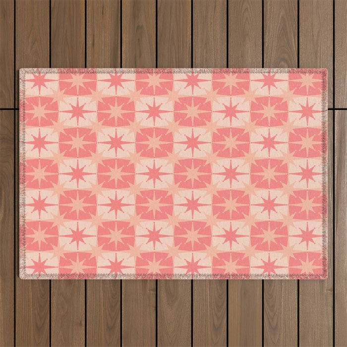 Mid Century Modern Atomic Stars Retro Checkered Starburst Pattern in Blush Pink Tones Outdoor Rug Gallery Image 1