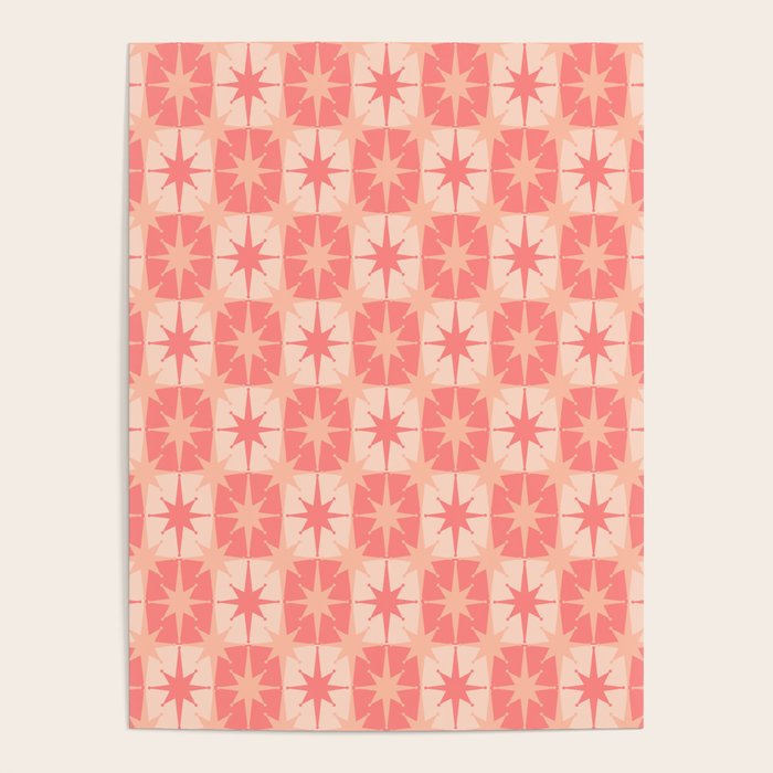 Mid Century Modern Atomic Stars Retro Checkered Starburst Pattern in Blush Pink Tones Poster Gallery Image 4