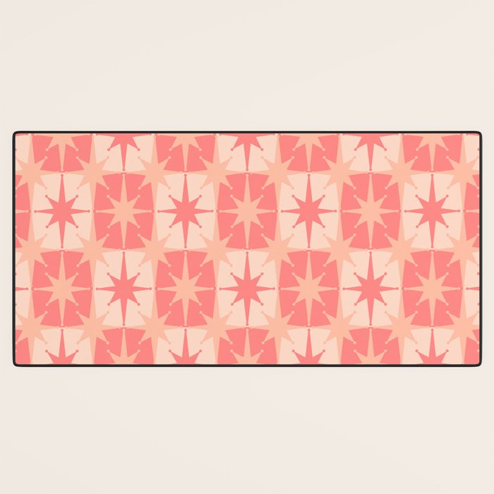 Mid Century Modern Atomic Stars Retro Checkered Starburst Pattern in Blush Pink Tones Desk Mat Gallery Image 3