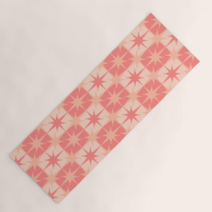 Mid Century Modern Atomic Stars Retro Checkered Starburst Pattern in Blush Pink Tones Yoga Mat Gallery Image 1