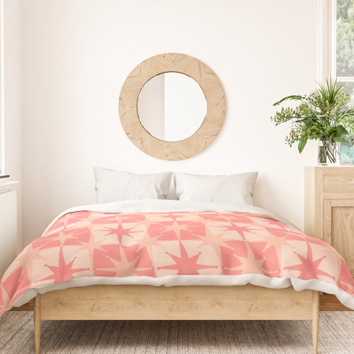Mid Century Modern Atomic Stars Retro Checkered Starburst Pattern in Blush Pink Tones Duvet Cover Gallery Image 3