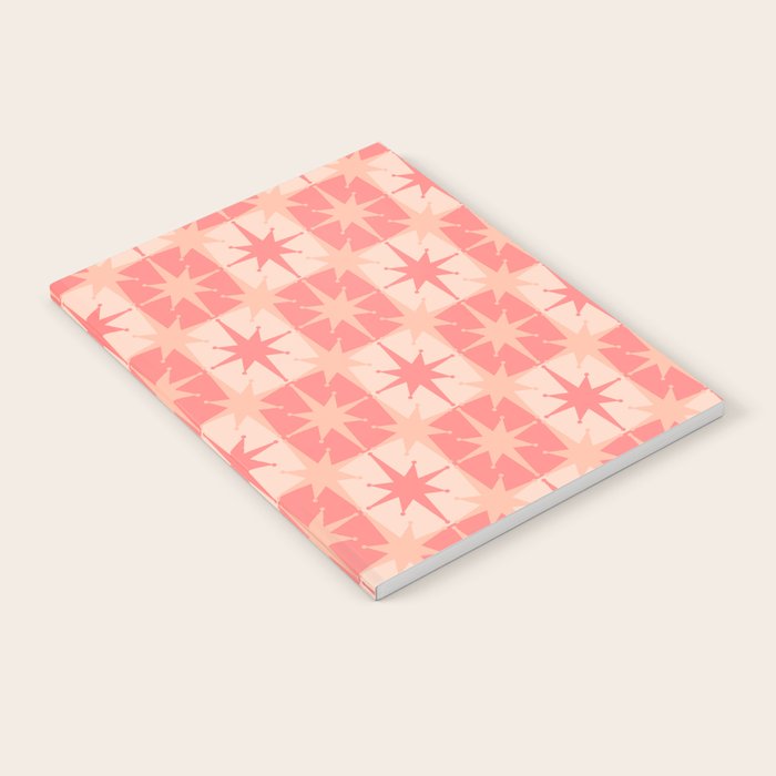 Mid Century Modern Atomic Stars Retro Checkered Starburst Pattern in Blush Pink Tones Notebook Gallery Image 2