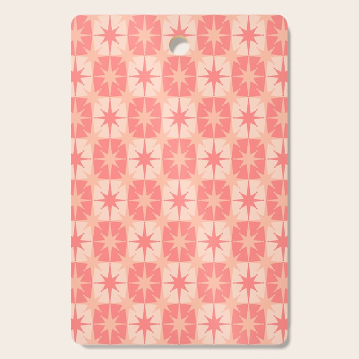 Mid Century Modern Atomic Stars Retro Checkered Starburst Pattern in Blush Pink Tones Cutting Board Gallery Image 1