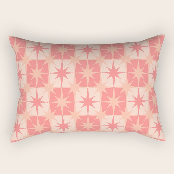 Mid Century Modern Atomic Stars Retro Checkered Starburst Pattern in Blush Pink Tones Rectangular Pillow Gallery Image 1