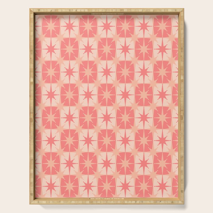 Mid Century Modern Atomic Stars Retro Checkered Starburst Pattern in Blush Pink Tones Serving Tray Gallery Image 1