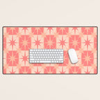 Mid Century Modern Atomic Stars Retro Checkered Starburst Pattern in Blush Pink Tones Desk Mat Gallery Image 1