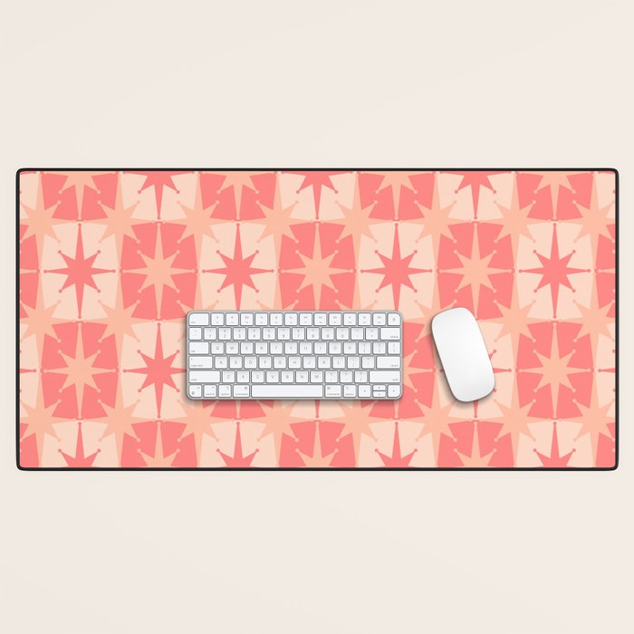 Mid Century Modern Atomic Stars Retro Checkered Starburst Pattern in Blush Pink Tones Desk Mat Gallery Image 1