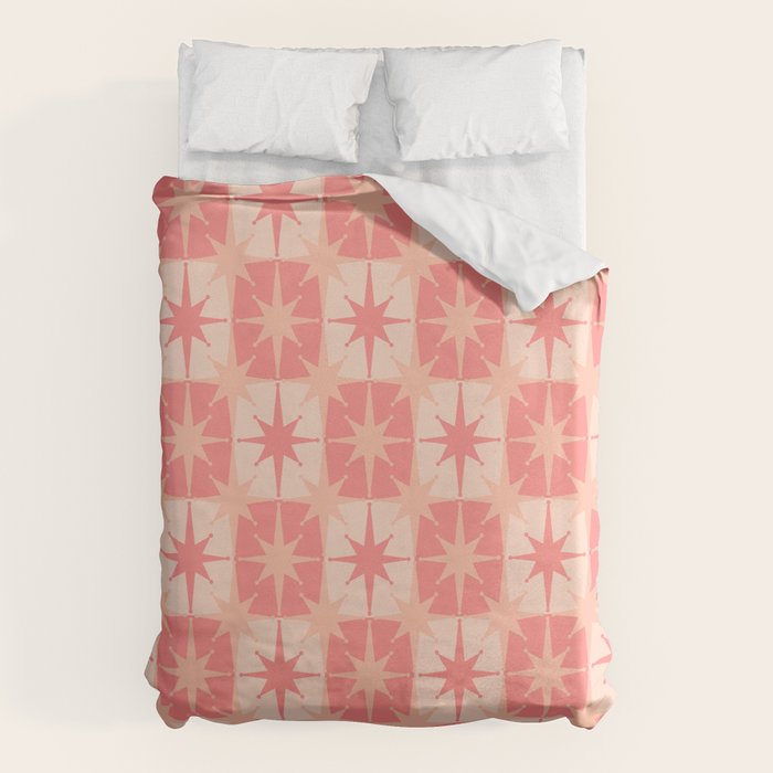 Mid Century Modern Atomic Stars Retro Checkered Starburst Pattern in Blush Pink Tones Duvet Cover Gallery Image 6