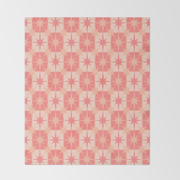 Mid Century Modern Atomic Stars Retro Checkered Starburst Pattern in Blush Pink Tones Throw Blanket Gallery Image 2