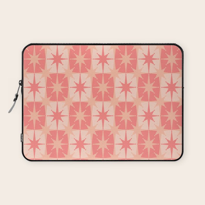 Mid Century Modern Atomic Stars Retro Checkered Starburst Pattern in Blush Pink Tones Laptop Sleeve Gallery Image 1