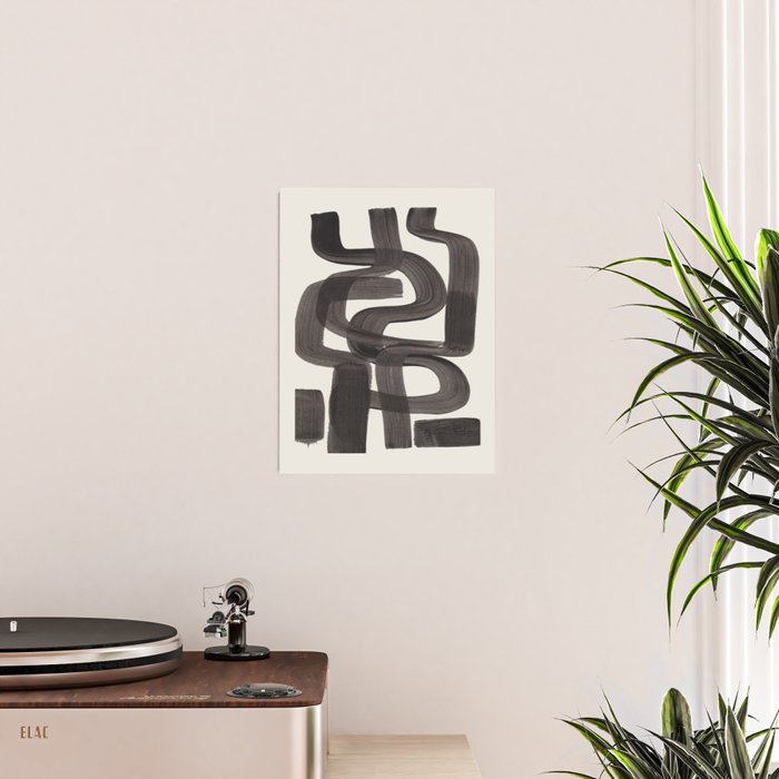 Black Ink Paint Brush Strokes Wiggles Mid Century Modern Poster Gallery Image 2