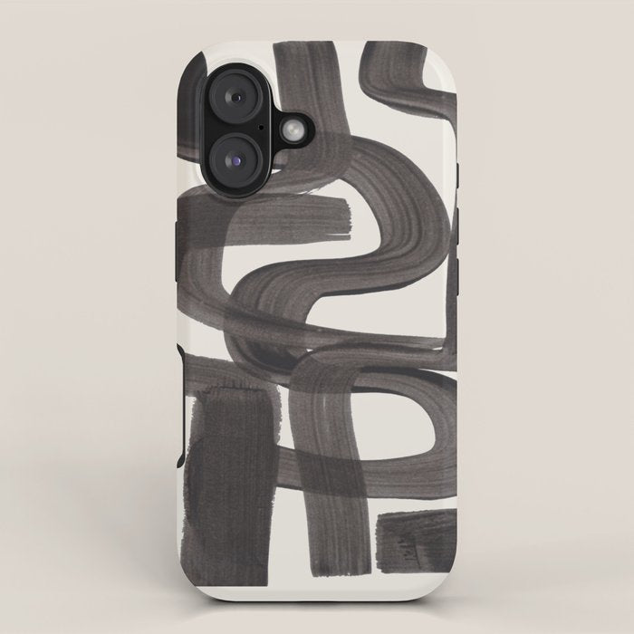 Black Ink Paint Brush Strokes Wiggles Mid Century Modern iPhone Case Gallery Image 1