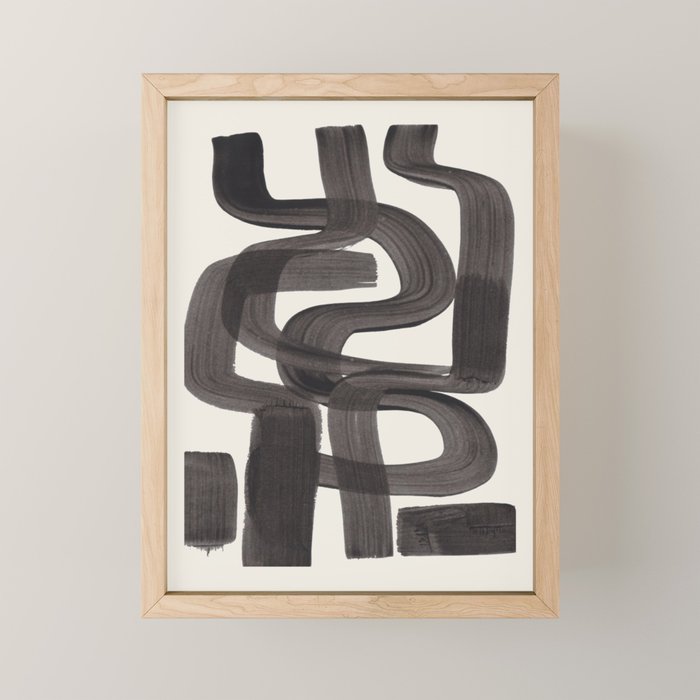 Black Ink Paint Brush Strokes Wiggles Mid Century Modern Mini Art Print Gallery Image 1