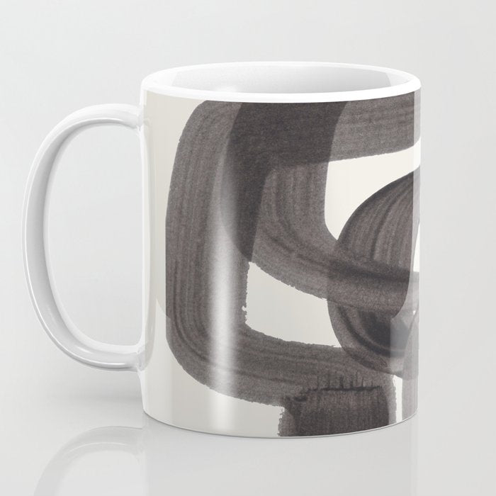 Black Ink Paint Brush Strokes Wiggles Mid Century Modern Coffee Mug Gallery Image 3