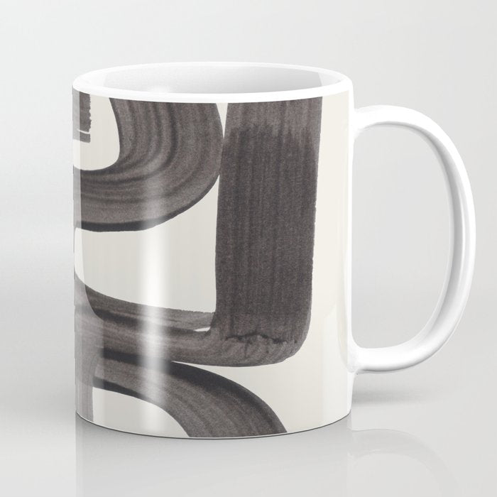 Black Ink Paint Brush Strokes Wiggles Mid Century Modern Coffee Mug Gallery Image 1