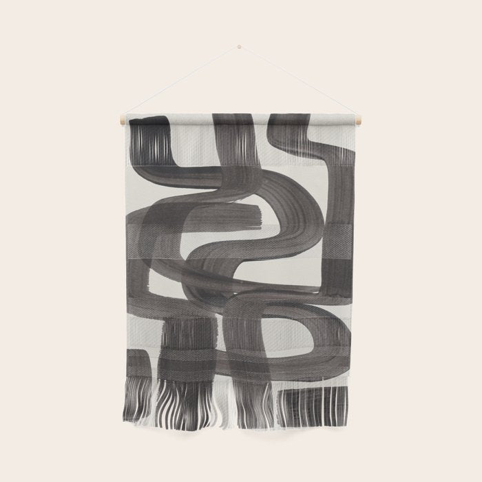 Black Ink Paint Brush Strokes Wiggles Mid Century Modern Wall Hanging Gallery Image 1