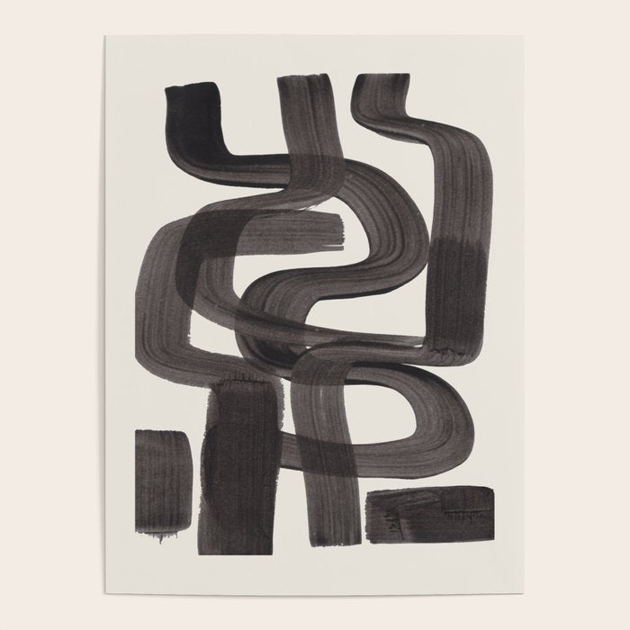 Black Ink Paint Brush Strokes Wiggles Mid Century Modern Poster Gallery Image 1